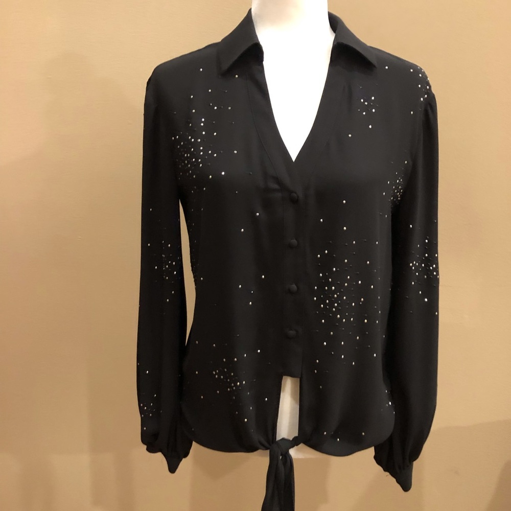 White House Black Market Tie Front Blouse with Sparkle Detail, Size XS